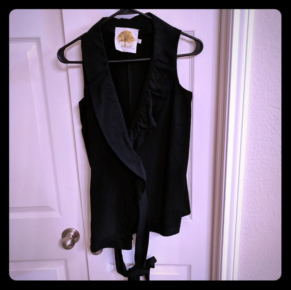 Black Sleeveless Wrap Top